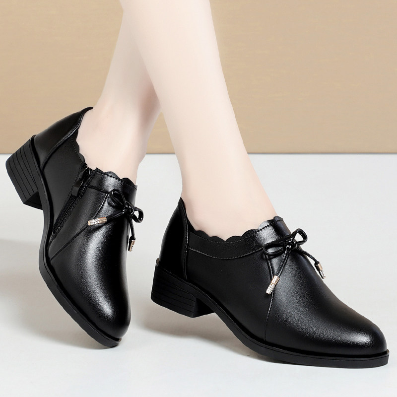 粗跟单鞋女真皮中跟软底女士皮鞋时尚妈妈鞋软皮鞋中年女鞋春秋款,淘宝优惠券,粉丝福利购,淘宝优惠卷