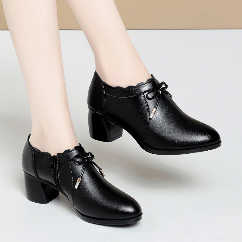 粗跟单鞋女真皮中跟软底女士皮鞋时尚妈妈鞋软皮鞋中年女鞋春秋款,淘宝优惠券,粉丝福利购,淘宝优惠卷
