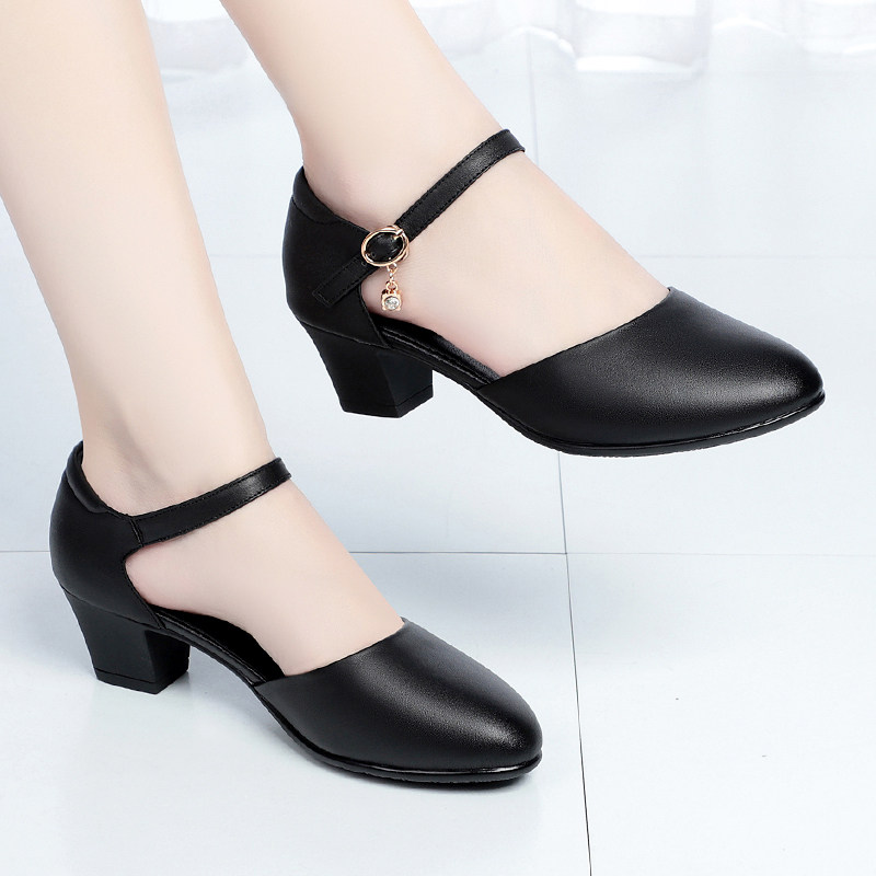 包头凉鞋女夏季真皮中跟女士皮鞋软底舒适妈妈鞋粗跟防滑大码女鞋,淘宝优惠券,粉丝福利购,淘宝优惠卷