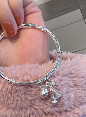 s999纯银手镯女轻奢小众推拉实心风铃足银铃铛送女友闺蜜生日礼物