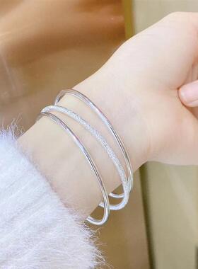双环四叶草银手镯女999纯银实心足银手环镯子新款时尚礼物送女友