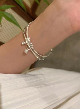 2026新款足银铃兰花双环莫比乌斯环银手镯女纯银999实心镯子饰品