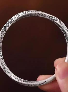 正品莫比乌斯环手镯纯银999复古国潮实心男女情侣款手环古风简约