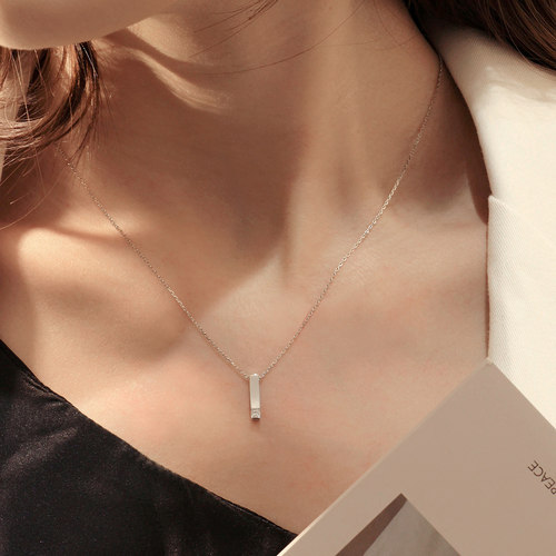 WithLove 白18K金7分公主方钻石吊坠直线简约百搭项坠送女友礼物 - 图1