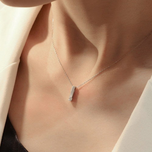 WithLove 白18K金7分公主方钻石吊坠直线简约百搭项坠送女友礼物 - 图3