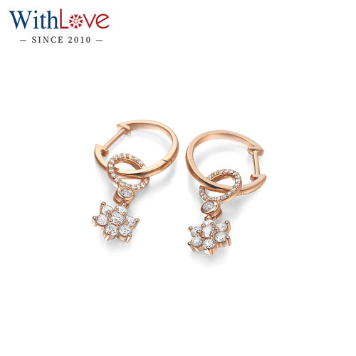 WithLove 18K金1克拉豪华钻石耳坠 花形女结婚耳环耳饰定制 - 图0