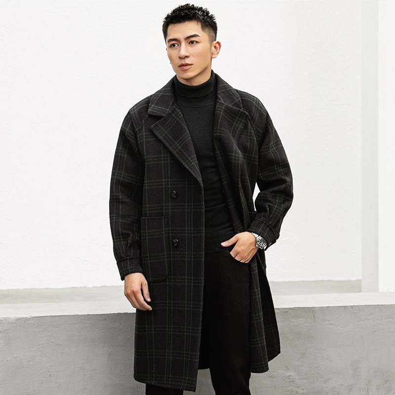 新款秋冬双面呢大衣男中长款时尚格纹青年羊毛大衣非羊绒风衣外套,淘宝优惠券,粉丝福利购,淘宝优惠卷