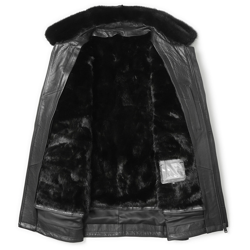 海宁真皮皮衣男山羊皮中长款翻领爸爸装水貂内胆皮毛一体皮草外套,淘宝优惠券,粉丝福利购,淘宝优惠卷