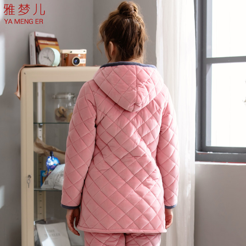 睡衣女冬珊瑚绒加厚家居服三层夹棉袄中长款加绒保暖大码女士套装,淘宝优惠券,粉丝福利购,淘宝优惠卷