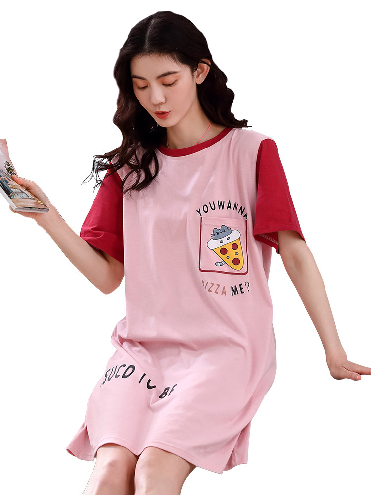 睡裙夏季纯棉可爱短袖夏裙孕妇裙子 雅梦儿风彩睡裙