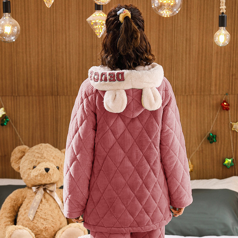 珊瑚绒三层夹棉袄加绒保暖冬天睡衣 雅梦儿风彩睡衣/家居服套装