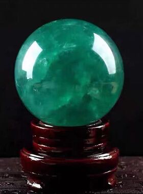 天然绿色水晶球摆件原石打磨 乔迁开业送礼 客厅玄关卧室书房装饰