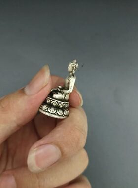 藏区白铜随身佛纯白铜鎏银佛像摆件寸佛仿真(小寸佛)车载