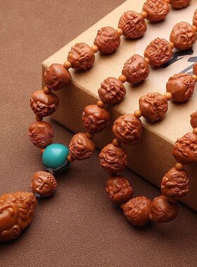 龙纹核桃雕刻108罗汉54颗双面长串脖挂文玩佛珠项链男女通用礼物