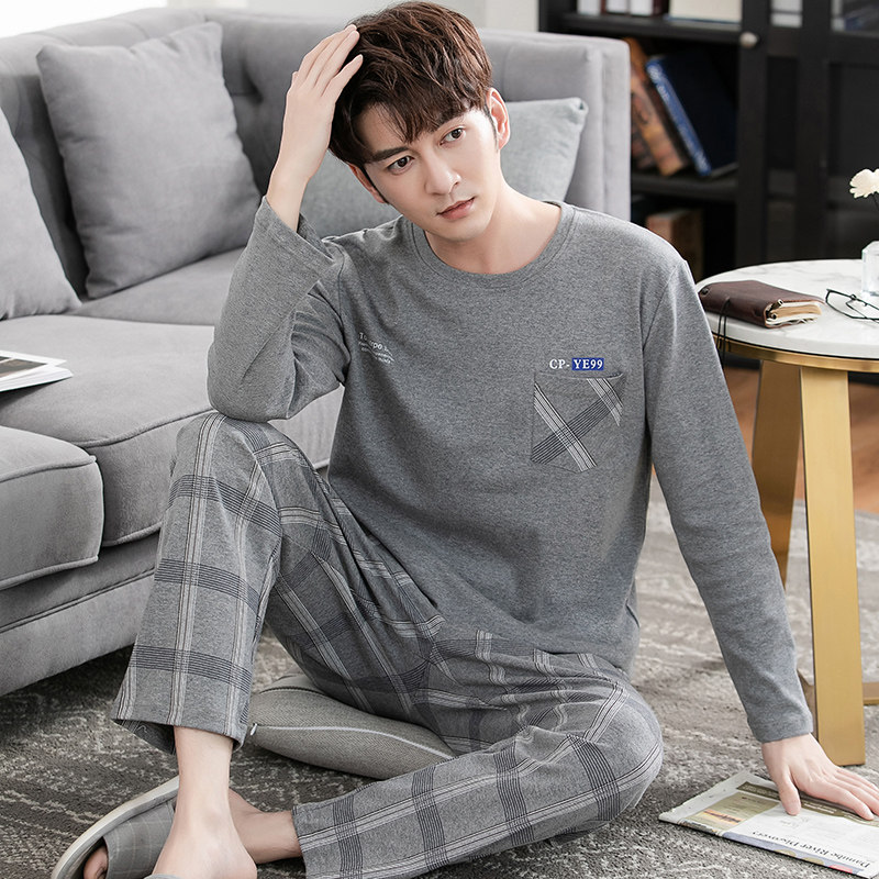 男士春秋款纯棉长袖休闲青年睡衣 芬颜睡衣/家居服套装