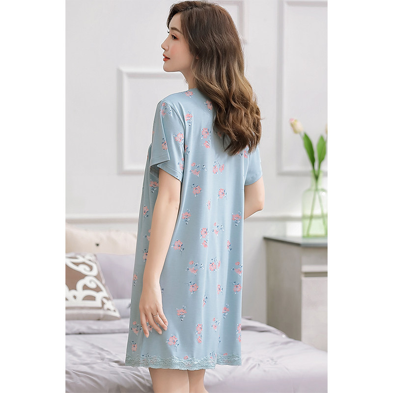 女士妈妈夏装莫代尔棉中长款睡衣裙 芬颜睡裙
