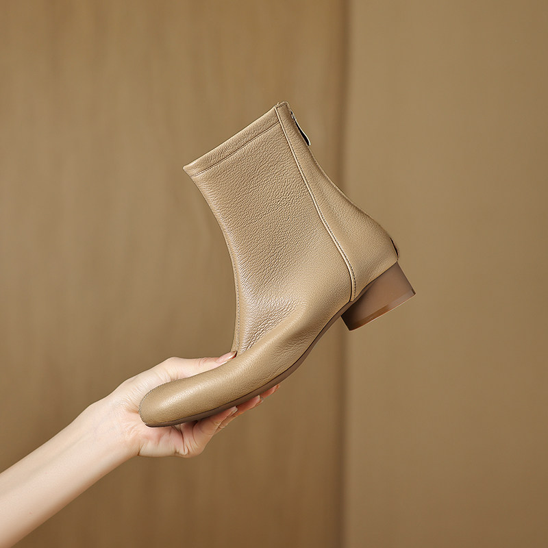 3CM-羊皮秋冬马丁靴粗跟圆头短靴女单靴百搭女靴时尚瘦瘦靴时装靴,淘宝优惠券,粉丝福利购,淘宝优惠卷