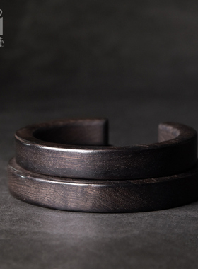 欧美风原创黑檀木椭圆开口女手镯 复古个性简约民族风男手环饰品