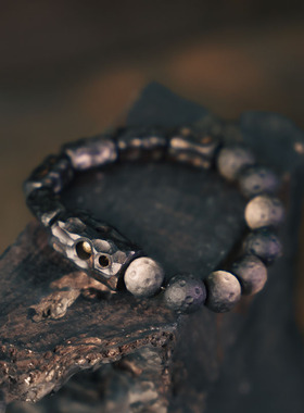曲尾花银曜石黑檀木个性设计手链