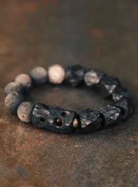 曲尾花手工刀纹陨石纹珠子手串