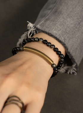 曲尾花原创设计金曜石双圈手串