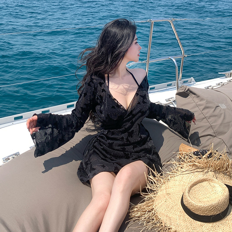 2025新款大码性感比基尼泳衣女高级感分体三件套长袖罩衫海边度假,淘宝优惠券,粉丝福利购,淘宝优惠卷