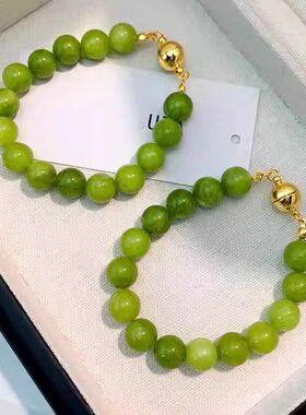 圆球磁铁扣青提绿葡萄手链女小众优化玛瑙串珠手环新中式圆珠项链