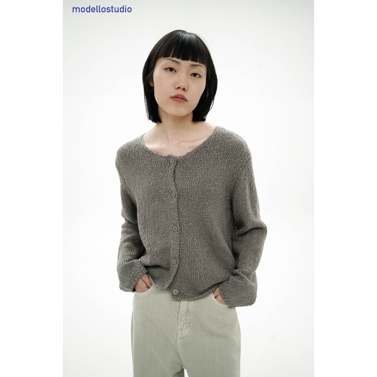 ModelloStudio 24SS 独特编织肌理感 圆领针织开衫长袖上衣女宽松