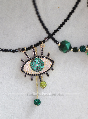 黑尖晶串珠女式日韩设计短项链