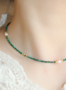 孔雀石镀金叠戴女式项链