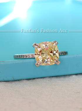 轻奢小众戒指锆石高碳黄钻方仿真