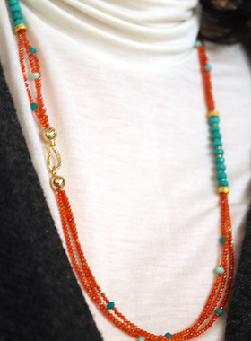新中式敦煌绿松石橘色串珠多层项链手链组装锁骨链柿子红国潮配饰