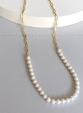 925银金色珍珠拼接锁骨链