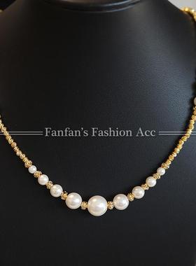 珍珠项链叠戴金色镭射珠款轻奢小众设计感锁骨链颈链配饰2025新款