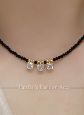 黑色闪钻项链高级感配饰女生轻奢小众锁骨链2025新款爆款夏天颈链