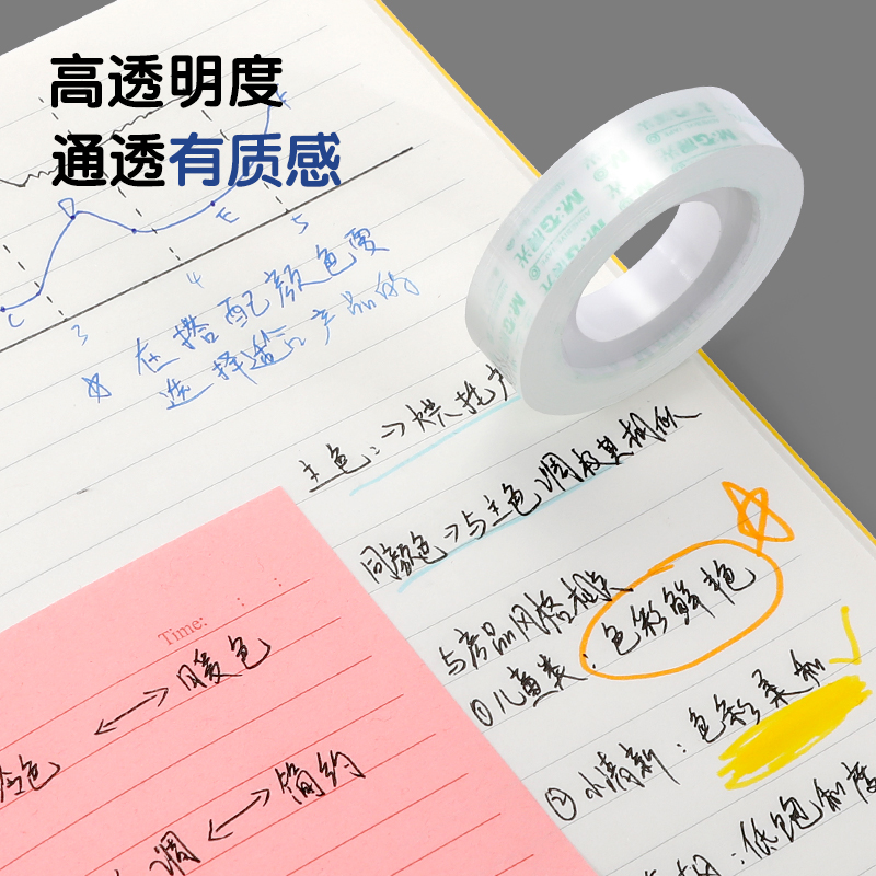 晨光透明胶带小批发学生用小卷宽0.81.8cm胶条胶纸细交带通粘错字花店办公12mm强力细窄封口彩色文具小号胶布-图2