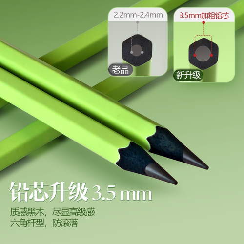 【粗芯绿杆黑木】晨光黑木铅笔高颜值3.5MM加粗铅芯六角小绿杆小学生高端一年级hb安全幼儿园2B儿童无铅毒 - 图0