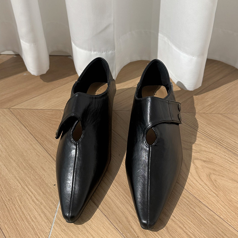 Dan Dan 英伦风尖头乐福鞋女 黑色低跟深口单鞋百搭小皮鞋,淘宝优惠券,粉丝福利购,淘宝优惠卷