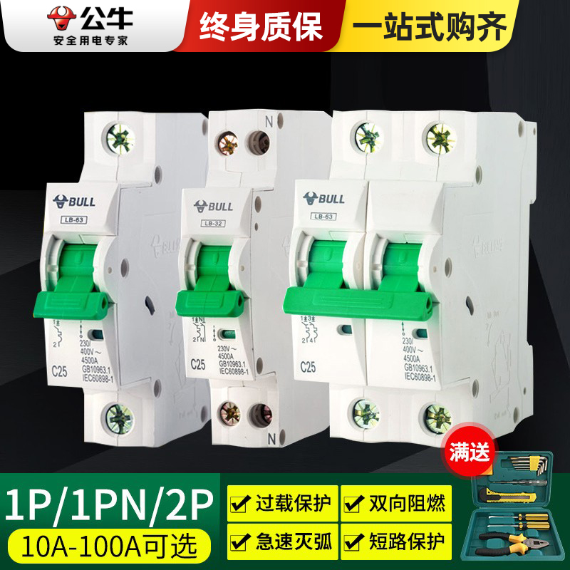 公牛2p空气开关家用3p空开63a小型4p断路器32a三相电100a电闸40a - 图0