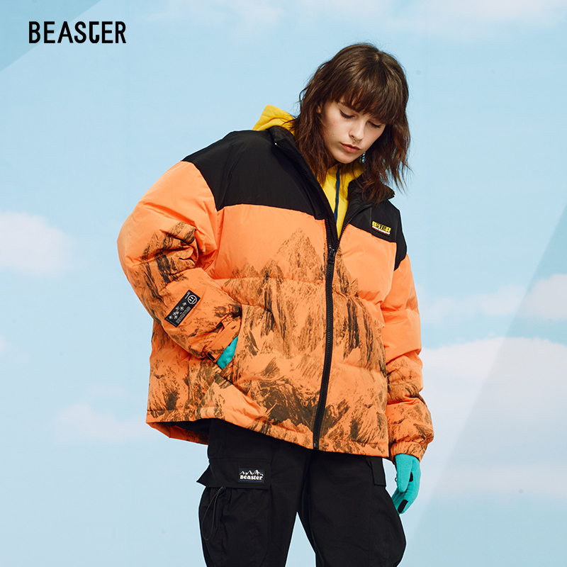 beaster小恶魔鬼脸新款拼接羽绒服 beaster羽绒服