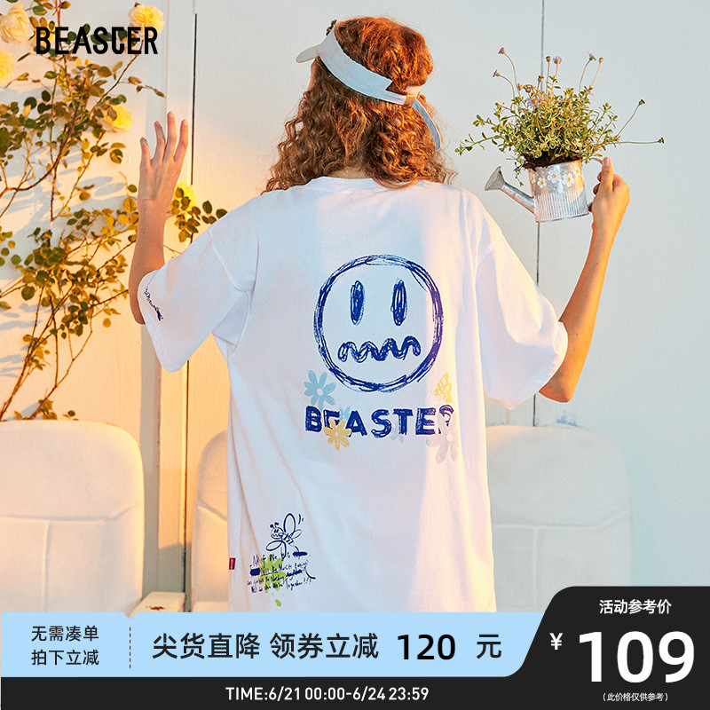 BEASTER小恶魔笑脸明星同款纯棉宽松T恤男女潮牌夏季情侣嘻哈短袖