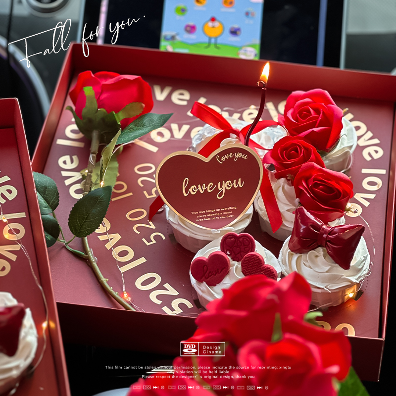 ins网红214情人节纸杯蛋糕装饰手提礼物包装盒甜品打包盒子插件