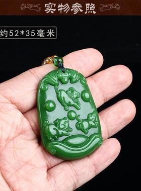 绿色猪鼠牛亥子丑三会水局玉挂件