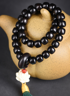 黑檀手持佛珠紫光檀乌木手串12mm老型木质檀香念珠汽车挂件