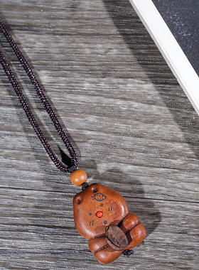 枣木桃木镶嵌咖啡豆可爱兔子小兔脖挂链木质吊坠男女项链挂件