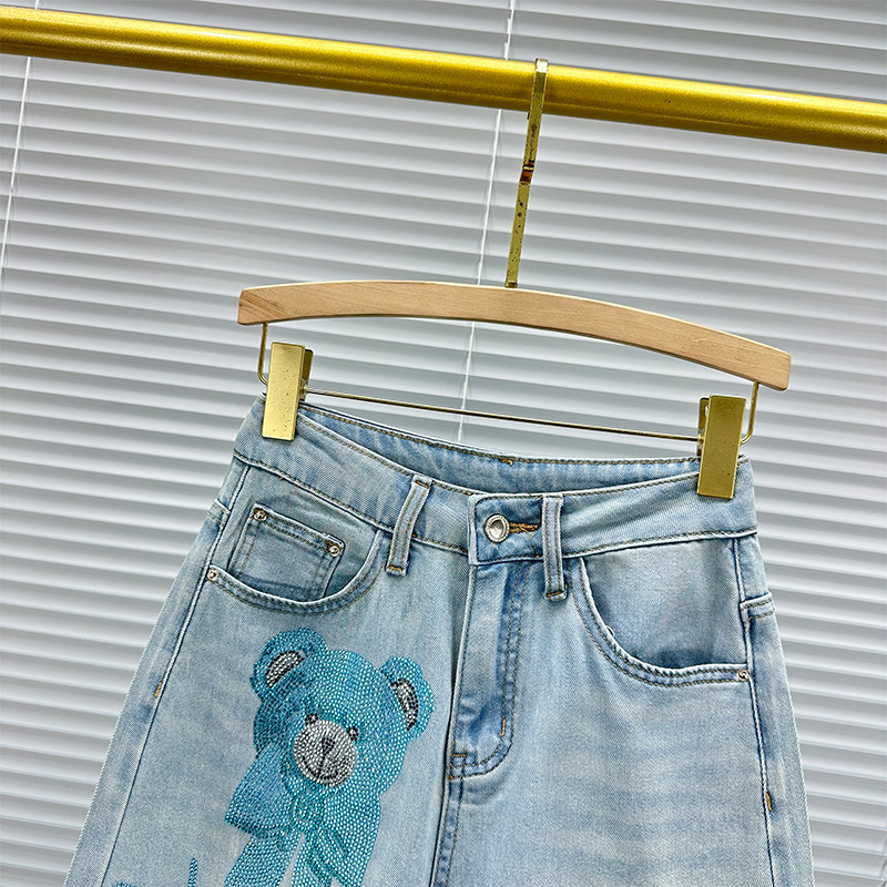 小熊烫钻牛仔短裤女潮2025年夏季新款高腰显瘦宽松百搭阔腿五分裤,淘宝优惠券,粉丝福利购,淘宝优惠卷