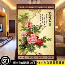 New Chinese solid wood screen partition living room entrance into the house Xuanguan office Bedroom abris Home Peony Seat Screen Peony