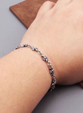 s925纯银饰复古宫廷简约朋克风十字架手链男女日韩潮人百搭脚链