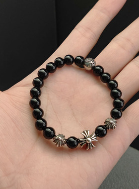 8mm黑曜石十字架925银