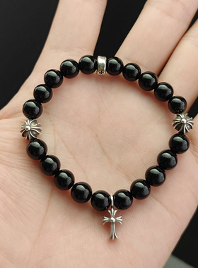 十字架黑曜石925银绿松石